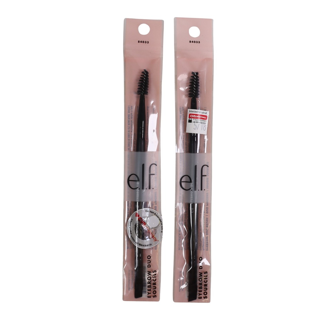 2 PACK e.l.f. Eyebrow Duo Brush: Paraben-Free, Vegan, Nylon Bristles, For Cream